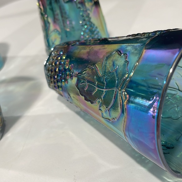 Indiana Glass Iridescent Blue Carnival Harvest Grape Tumblers Vintage Set of 4 - Picture 12 of 14